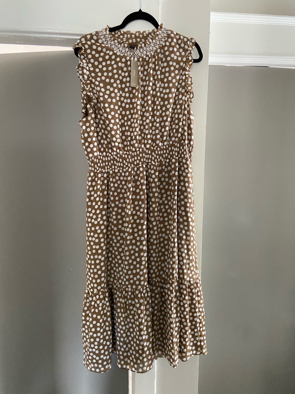 J.Crew tan and cream sleeveless polka dot dress XL NWT